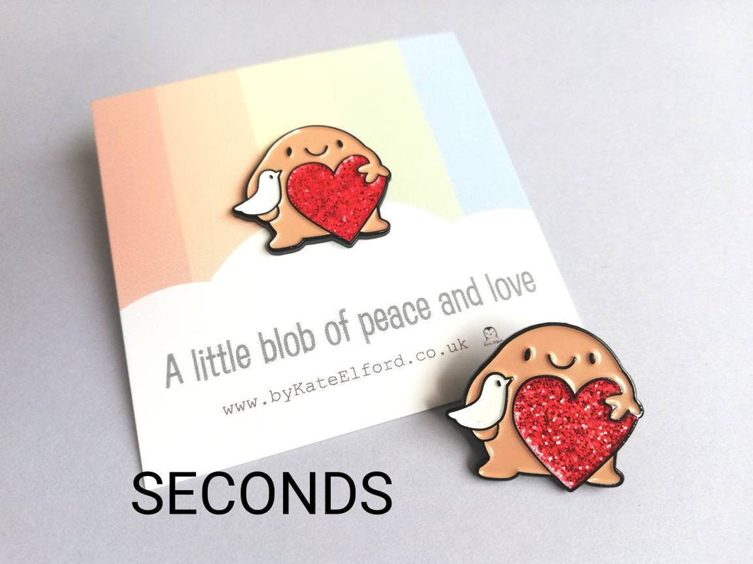 Seconds - A little blob of peace and love enamel pin, dove and heart, positive enamel brooch