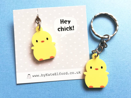 Hey chick, cute mini yellow chick keyring, gift for a friend