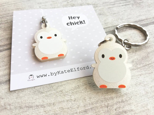 Hey chick, cute mini silver penguin chick keyring, gift for a friend