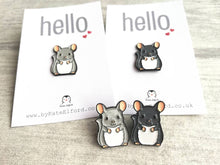 Load image into Gallery viewer, Chinchilla mini enamel pins, light grey and dark grey enamel brooch pins, badges
