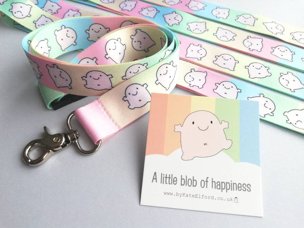 Cute rainbow lanyard, a little blob of happiness, quick release, ID holder, positive, supportive gift