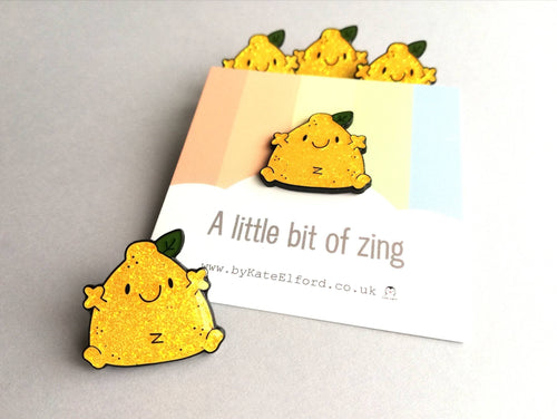 A little bit of zing enamel pin, cute glitter lemon enamel brooch, supportive, positive enamel badge