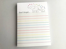 Load image into Gallery viewer, Elephant notepad, A6 small rainbow note pad, don&#39;t forget jotter pad
