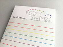 Load image into Gallery viewer, Elephant notepad, A6 small rainbow note pad, don&#39;t forget jotter pad
