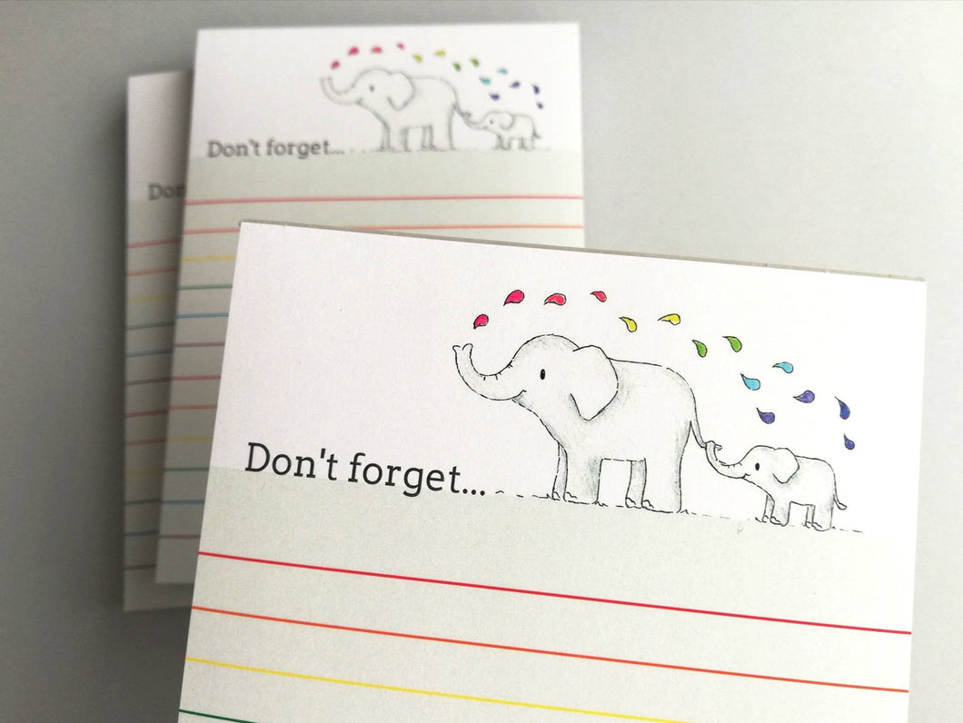 Elephant notepad, A6 small rainbow note pad, don't forget jotter pad