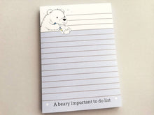 Load image into Gallery viewer, Polar bear notepad, A6 note pad, small lined planner, a beary important to do list, jotter pad
