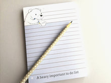 Load image into Gallery viewer, Polar bear notepad, A6 note pad, small lined planner, a beary important to do list, jotter pad

