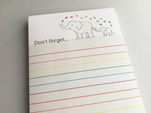 Load image into Gallery viewer, Elephant notepad, A6 small rainbow note pad, don&#39;t forget jotter pad
