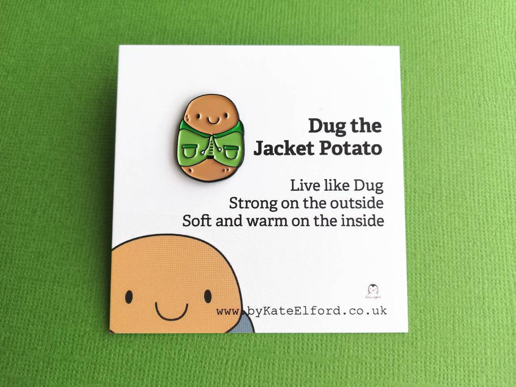 Dug the jacket potato mini enamel pin. Positivity gift. Cute positive potato pin