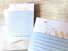 Load image into Gallery viewer, Duck notepad, A6 note pad, small lined planner, get your ducks in a row, duck and ducklings jotter pad
