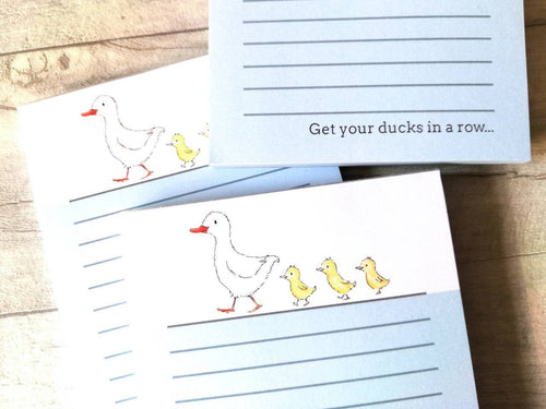 Duck notepad, A6 note pad, small lined planner, get your ducks in a row, duck and ducklings jotter pad
