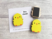 Load image into Gallery viewer, Hey chick, little wooden fridge magnet, cute gift, yellow chick
