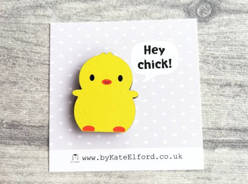Hey chick, little wooden fridge magnet, cute gift, yellow chick