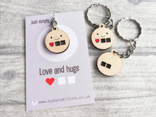 Load image into Gallery viewer, Little love and hugs keyring, cute mini tag, wooden care key chain, eco friendly charm
