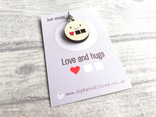 Load image into Gallery viewer, Little love and hugs keyring, cute mini tag, wooden care key chain, eco friendly charm
