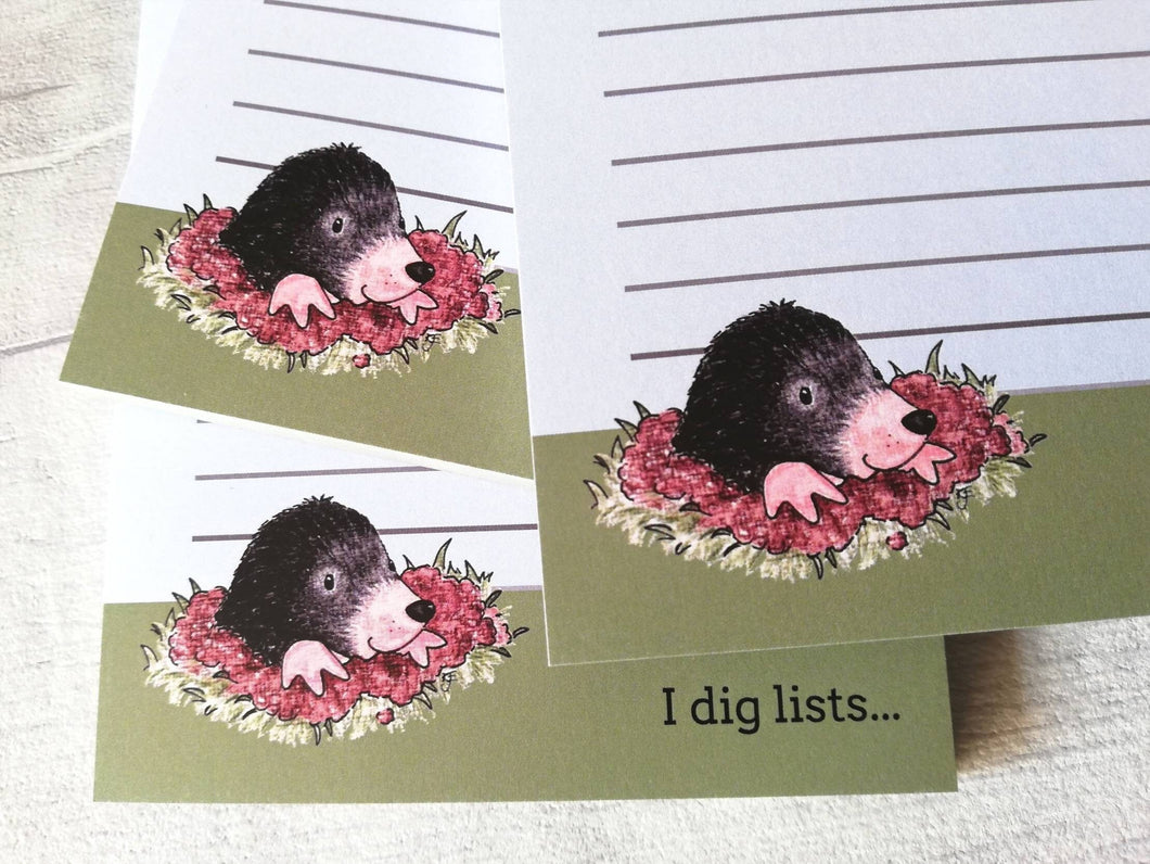 Mole notepad, A6 note pad, small lined planner, I dig lists, mole jotter pad
