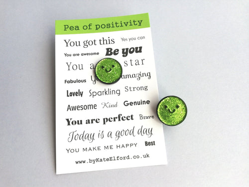 Pea of positivity glitter enamel pin, cute green pea, positive gift, friendship, supportive badge