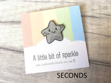 Load image into Gallery viewer, Seconds - A little bit of sparkle enamel pin, silver glitter enamel badge, supportive gift
