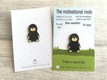 Load image into Gallery viewer, Little mole enamel pin, mini cute dark grey mole badge
