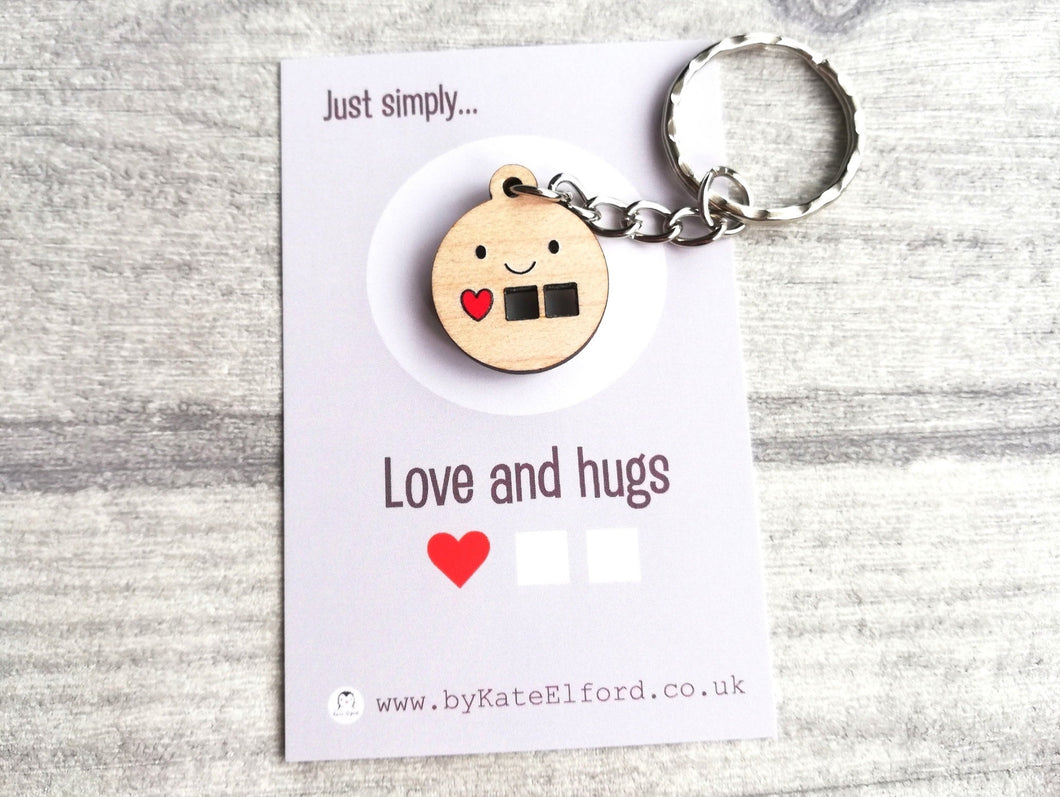 Little love and hugs keyring, cute mini tag, wooden care key chain, eco friendly charm