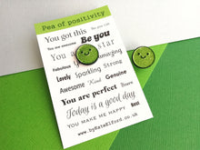 Load image into Gallery viewer, Pea of positivity glitter enamel pin, cute green pea, positive gift, friendship, supportive badge
