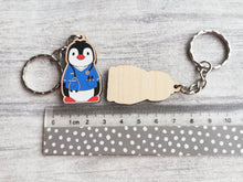 Load image into Gallery viewer, Nurse penguin keyring, nursing wooden key fob, eco friendly wood, Boo the penguin key chain, bag charm
