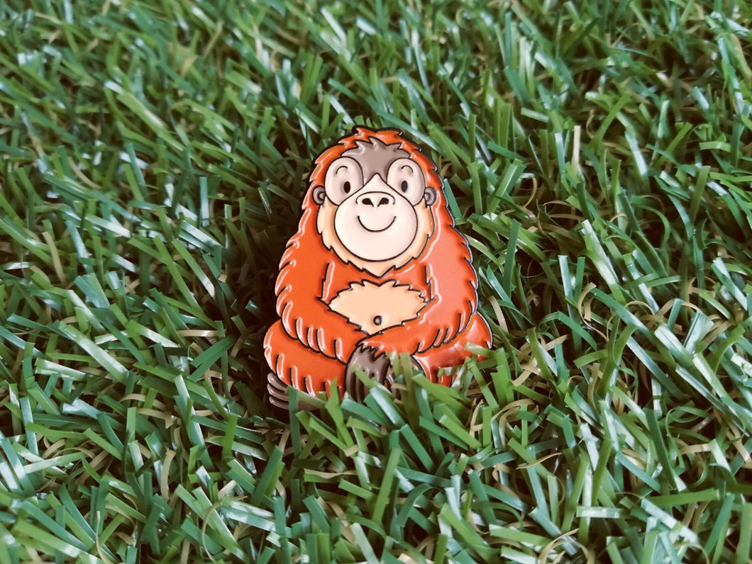Orangutan enamel pin, mini cute ape badge
