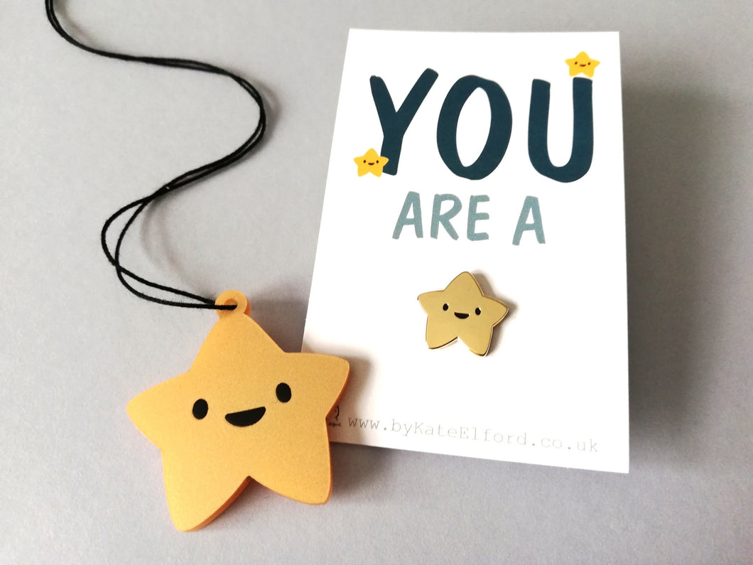 You are a star enamel pin and Christmas decoration, cute tiny gold star pin and acrylic ornament gift