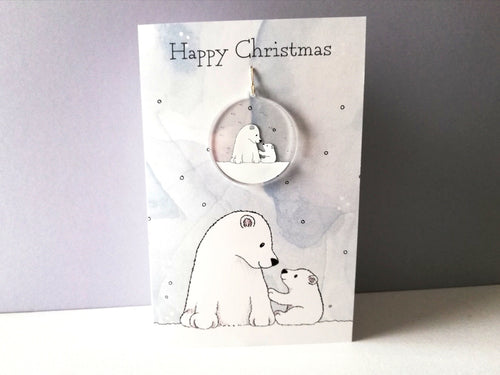 Cute polar bear Christmas card and recycled acrylic decoration