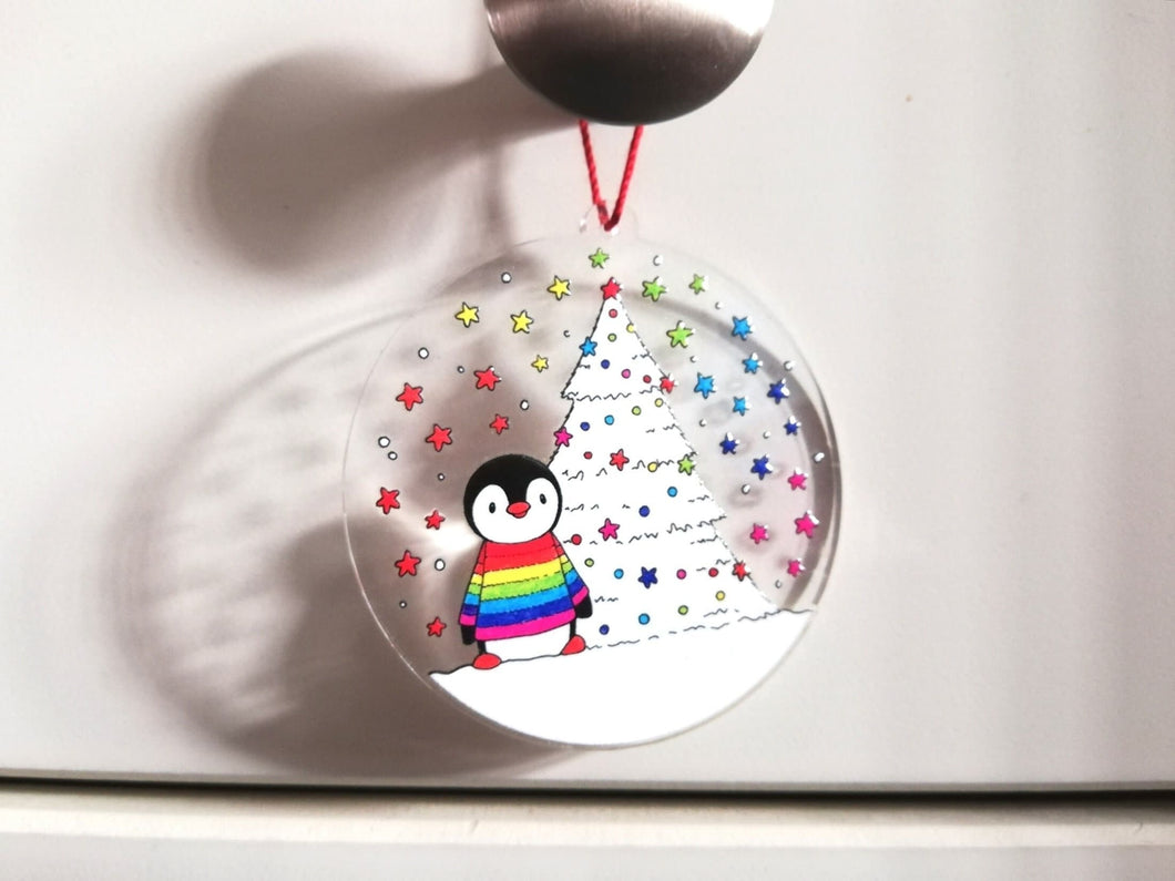 Seconds - Wonky penguin rainbow recycled Christmas decoration