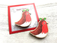 Load image into Gallery viewer, Robin magnet, little Christmas wooden fridge magnet. Made from ethically sourced wood
