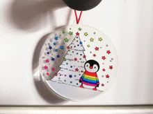 Load image into Gallery viewer, Seconds - Wonky penguin rainbow recycled Christmas decoration
