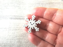 Load image into Gallery viewer, Little sparkly snowflake magnet, hand painted mini wooden magnet
