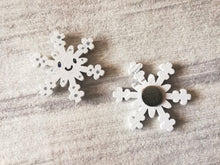 Load image into Gallery viewer, Little sparkly snowflake magnet, hand painted mini wooden magnet
