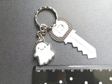 Load image into Gallery viewer, A little ghost keyring, cute happy ghost charm, recycled acrylic
