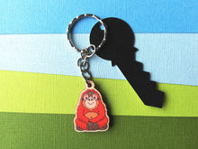 Load image into Gallery viewer, Tiny orangutan keyring, mini wooden key fob, eco friendly wood
