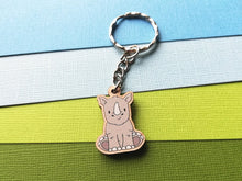 Load image into Gallery viewer, Mini resilient rhino keyring, mini wooden rhinoceros key fob, eco friendly wood, key chain, positive gift

