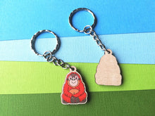 Load image into Gallery viewer, Mini optimistic orangutan keyring, tiny wooden key fob, eco friendly wood, bag charm
