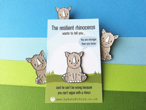 Resilient rhino enamel pin, positive gift, you are stronger than you know, positive pin